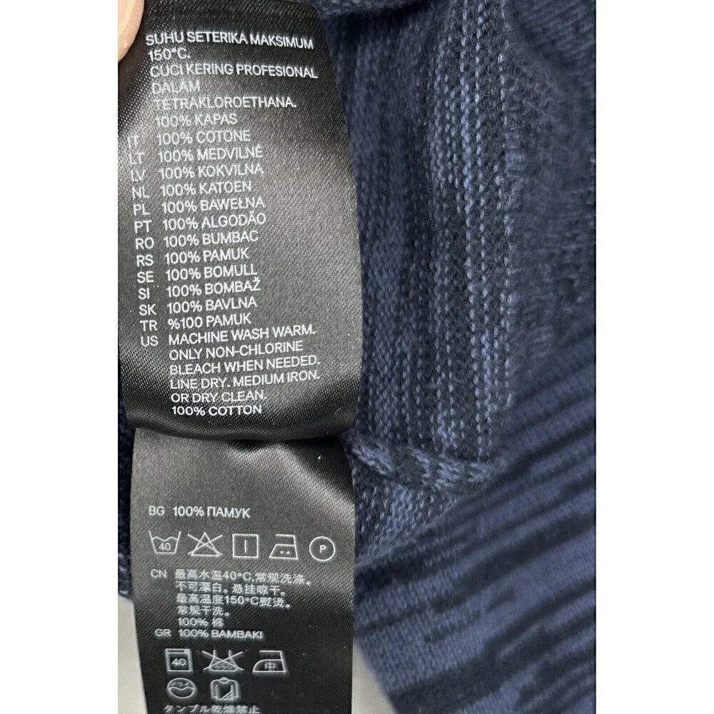 H&M 3D Knit Sweater Men's M Navy Blue 100% Cotton Geometric Moto Design Normcore